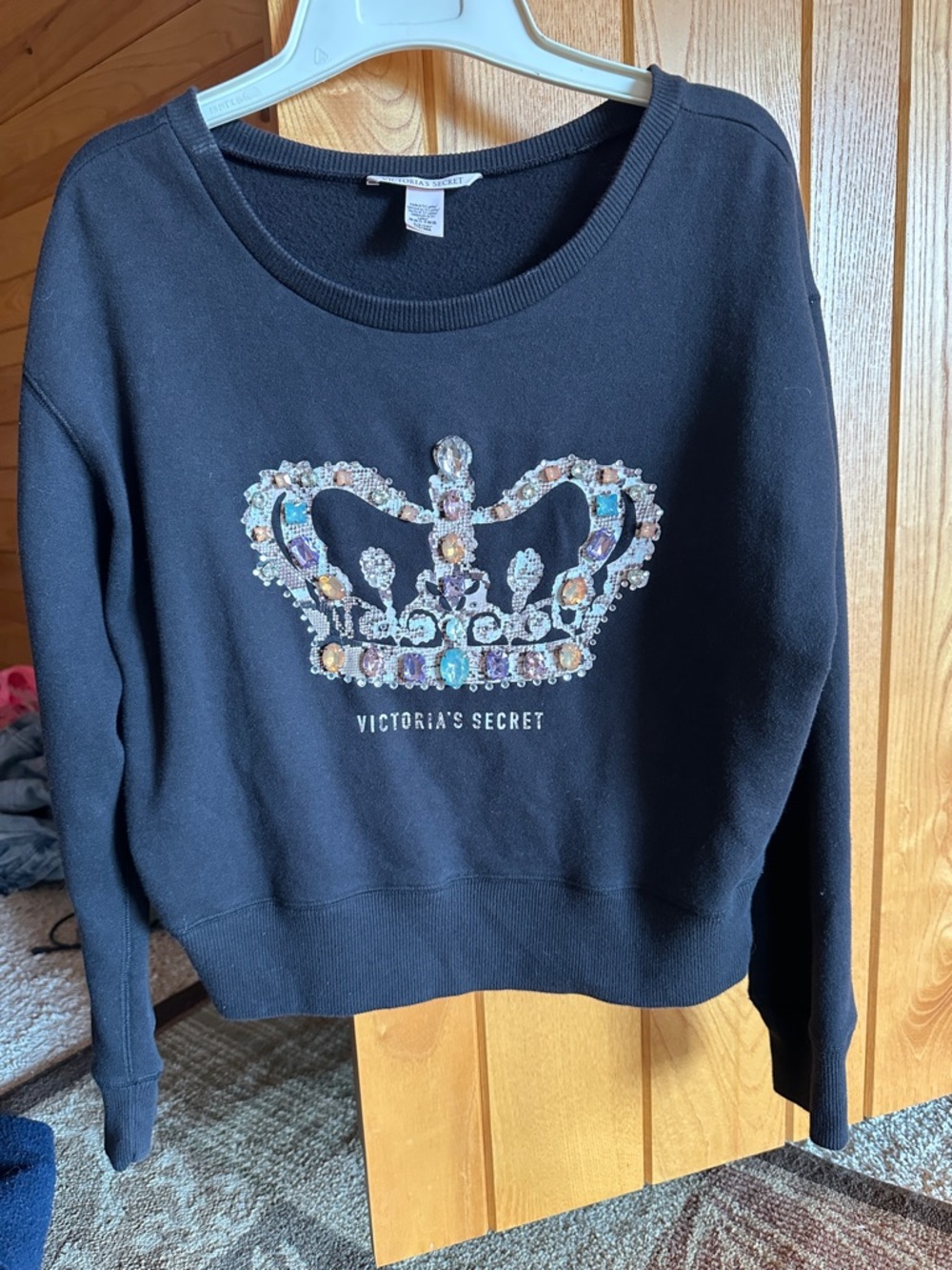 Victoria's Secret Black Jeweled Crown Crewneck Sweatshirt